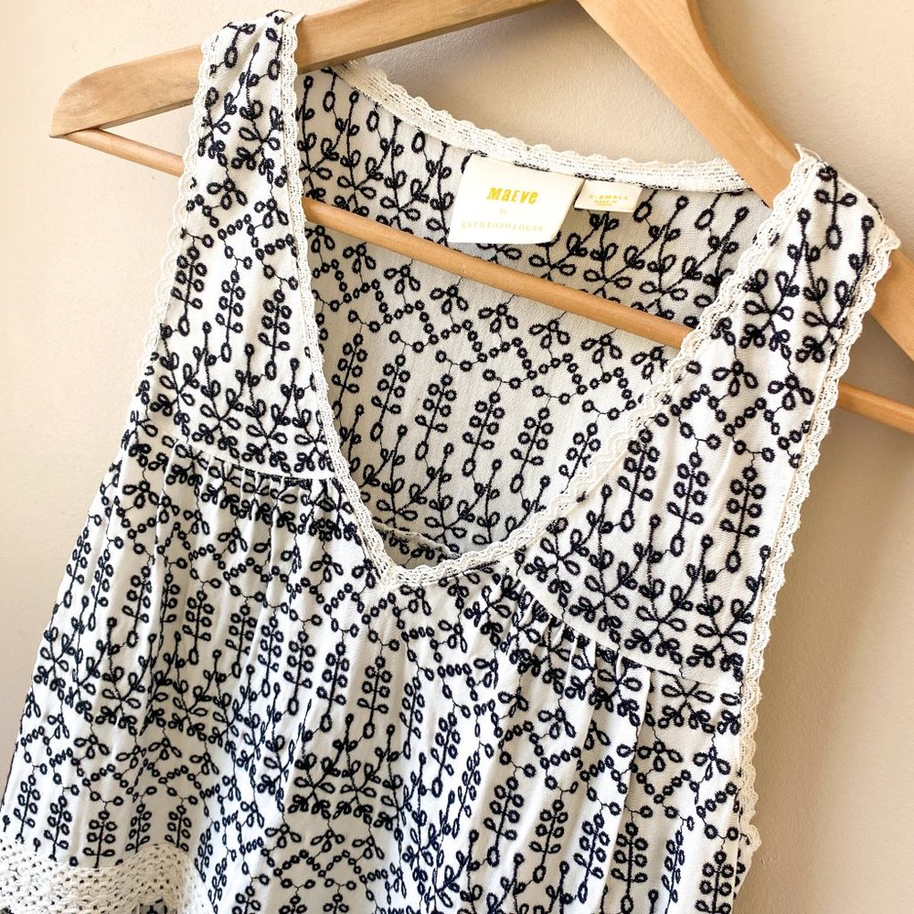 ✨Anthropologie✨ Embroidered Tank | Black & White | Size XS - Picture 2 of 9